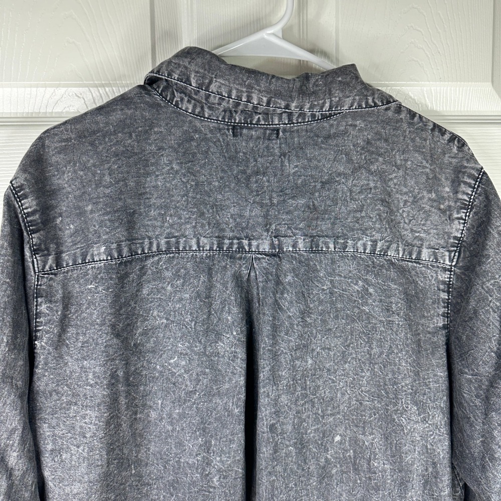 KROIX Distressed Denim Shirt Women 1X Grey Excellent High Low Acid Wash Longline - Picture 9 of 12